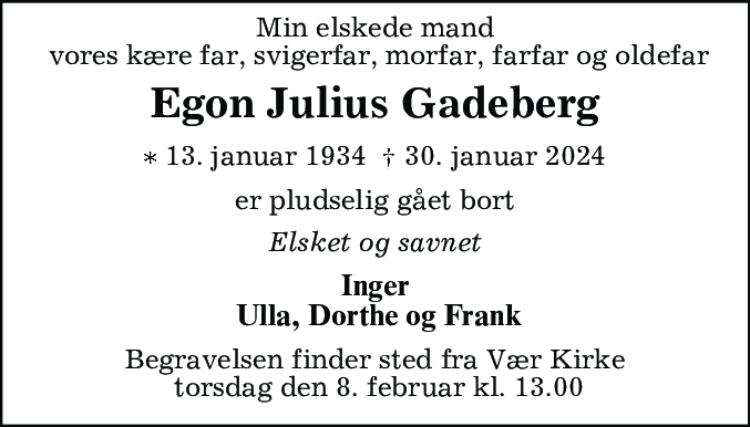 Dødsannonce for Egon Julius Gadeberg