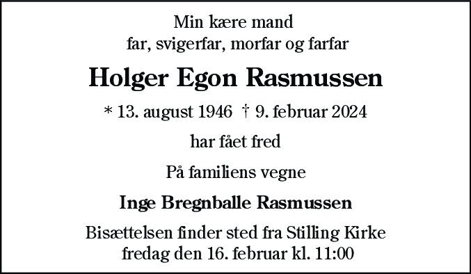 Dødsannonce for Holger Egon Rasmussen