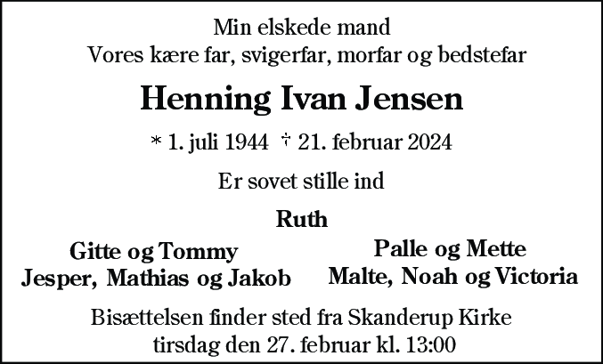 Dødsannonce for Henning Ivan Jensen