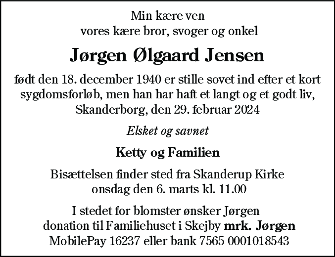 Dødsannonce for Jørgen Ølgaard Jensen