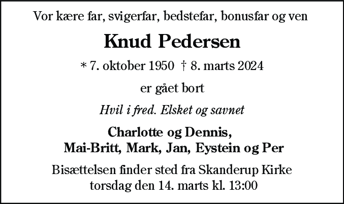 Dødsannonce for Knud Pedersen