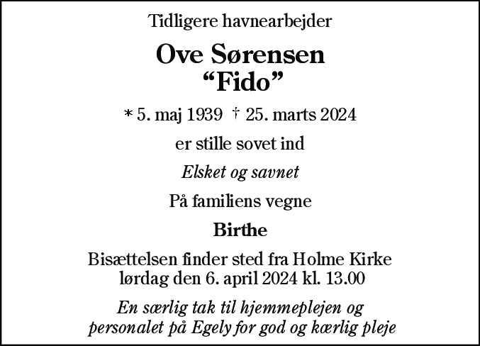 Dødsannonce for Ove SÃ¸rensen
