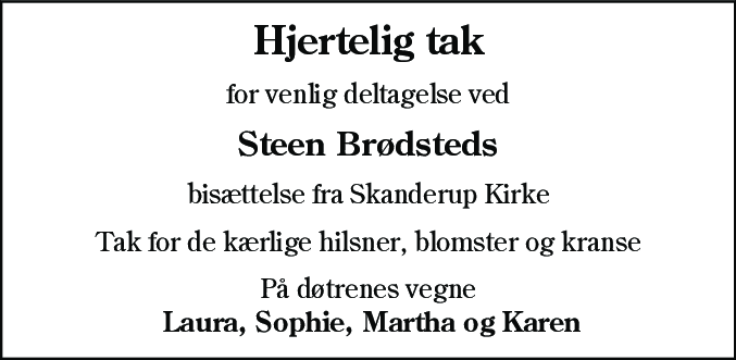 Dødsannonce for Steen Brødsted