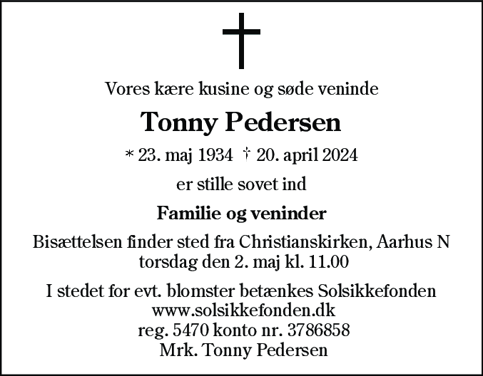 Dødsannonce for Tonny Pedersen
