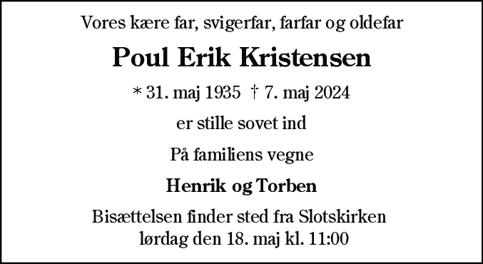 Dødsannonce for Poul Erik Kristensen