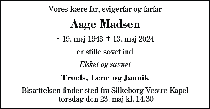 Dødsannonce for Åge Madsen