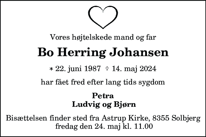 Dødsannonce for Bo Herring Johansen