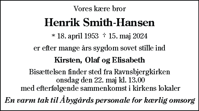 Dødsannonce for Henrik Smith-Hansen