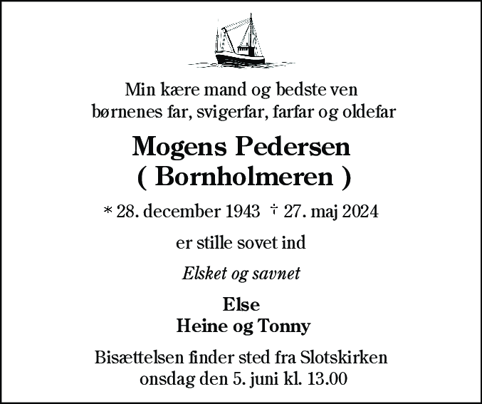 Dødsannonce for Mogens Pedersen
