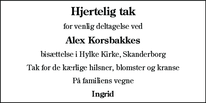 Dødsannonce for Alex Brinch Korsbakke