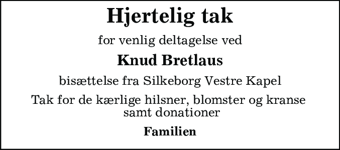 Dødsannonce for Knud Holmer Bretlau