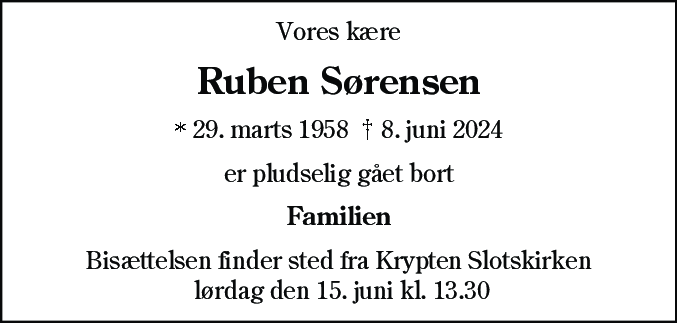 Dødsannonce for Ruben Sørensen