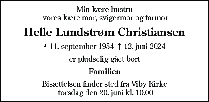 Dødsannonce for Helle Lundstrøm Christiansen