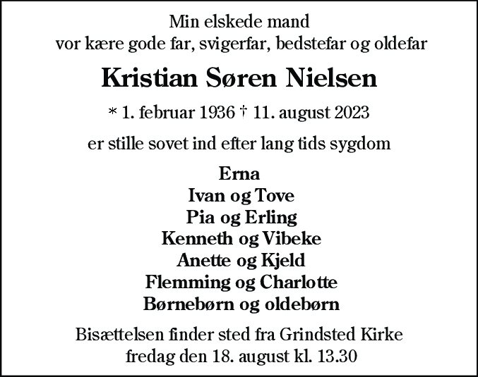Dødsannonce for Kristian Søren Nielsen