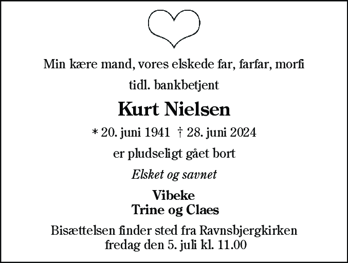 Dødsannonce for Kurt Nielsen