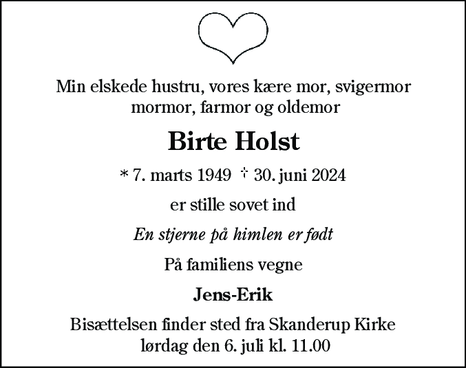 Dødsannonce for Birte Holst