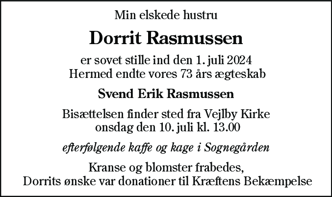 Dødsannonce for Clary Dorrit Rasmussen