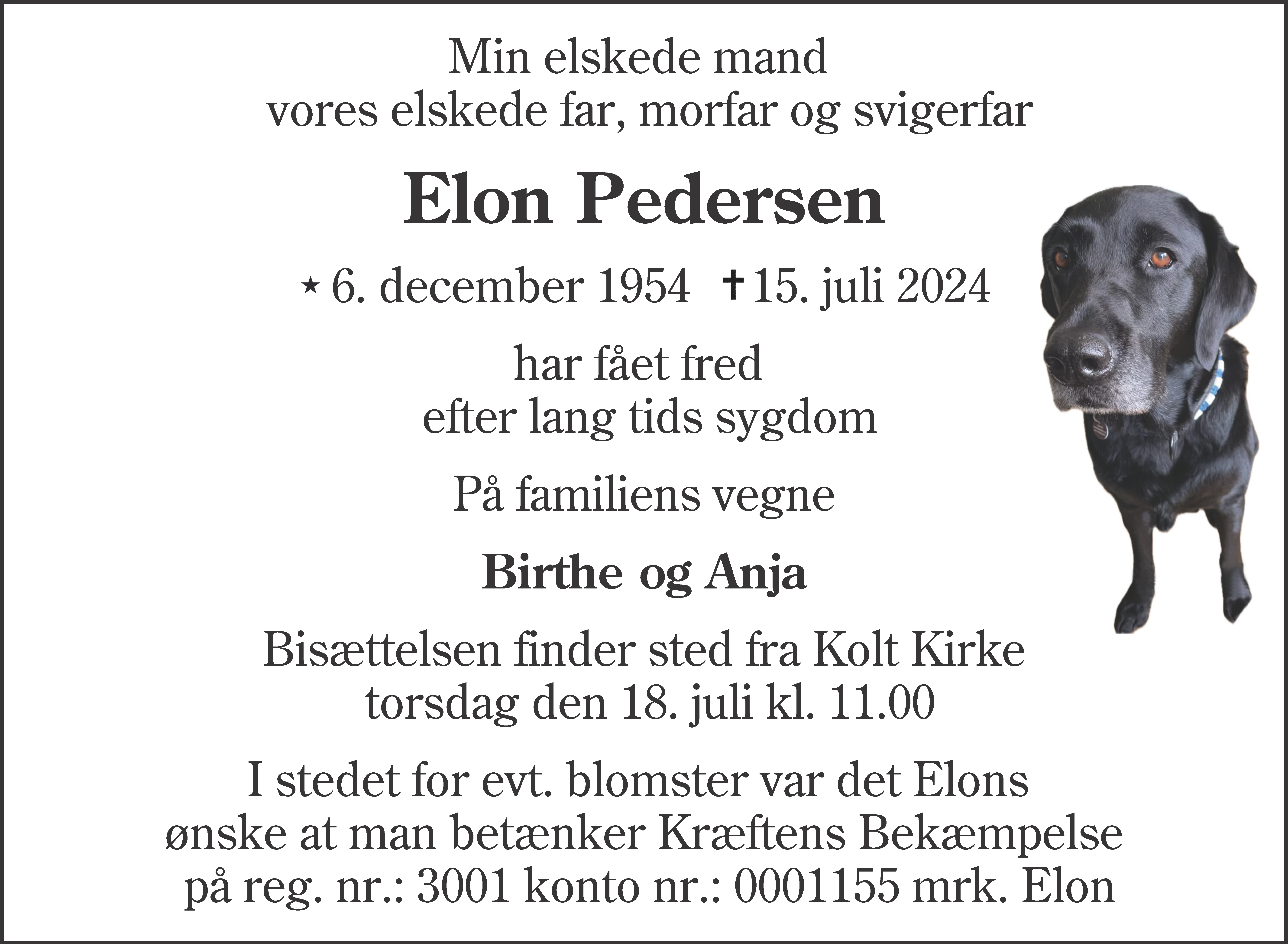 Dødsannonce for Elon Frits Pedersen