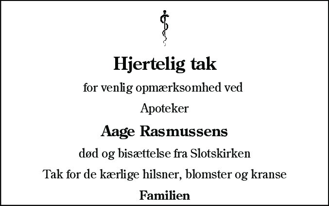 Dødsannonce for Aage Rasmussen