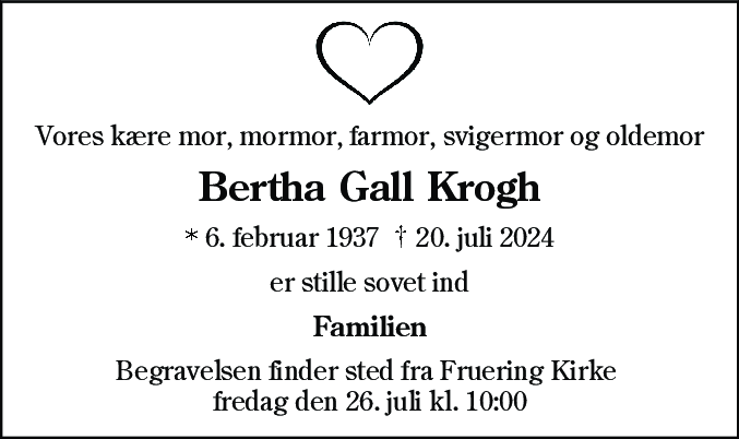 Dødsannonce for Bertha Gall Krogh