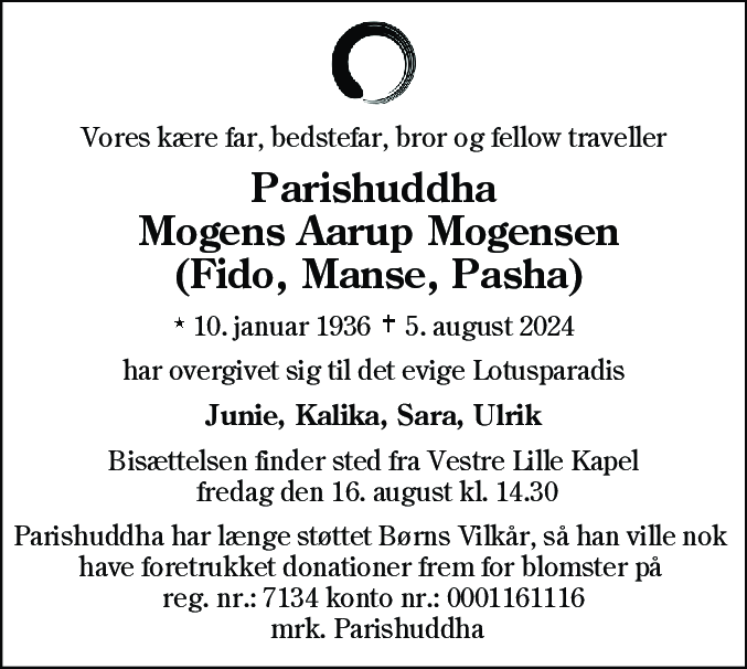 Dødsannonce for Mogens Aarup Mogensen