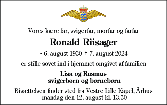 Dødsannonce for Ronald Riisager