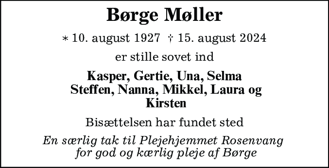 Dødsannonce for Børge Møller
