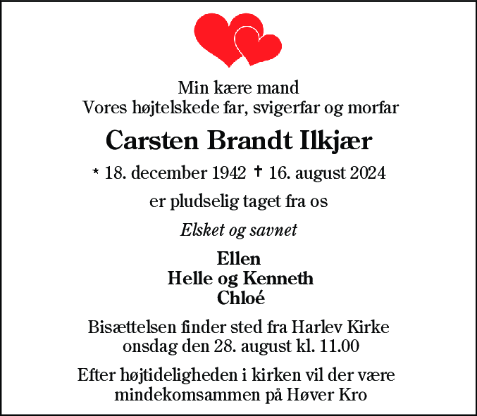 Dødsannonce for Carsten Brandt Ilkjær