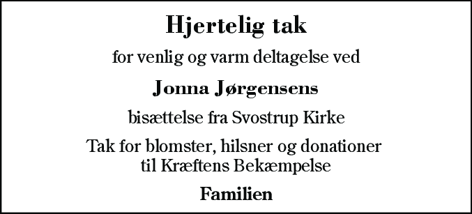 Dødsannonce for Jonna Therkildsen Jørgensen