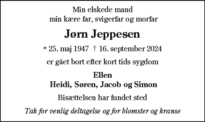 Dødsannonce for Jørn Jeppesen