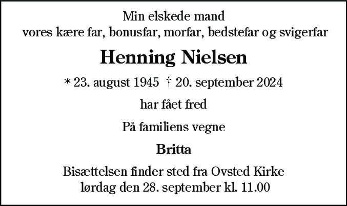 Dødsannonce for Henning Ove Nielsen