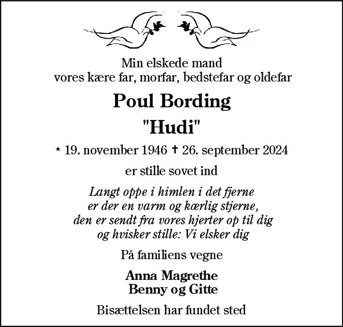 Dødsannonce for Poul Bording
