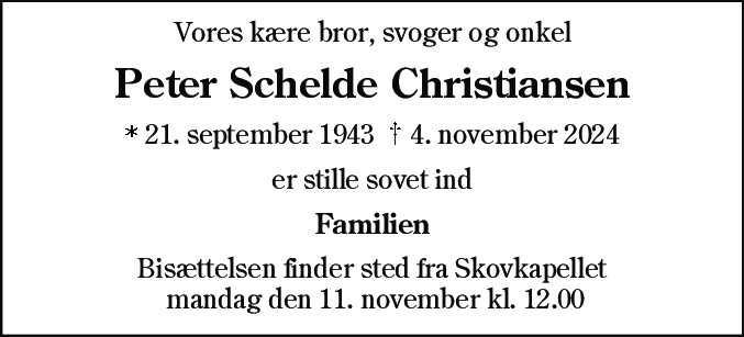 Dødsannonce for Peter Schelde Christiansen