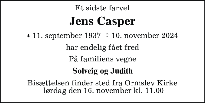 Dødsannonce for Jens Casper