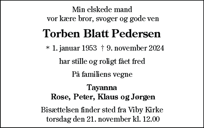 Dødsannonce for Torben Blatt Pedersen