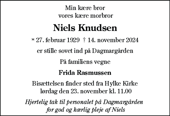 Dødsannonce for Niels Knudsen