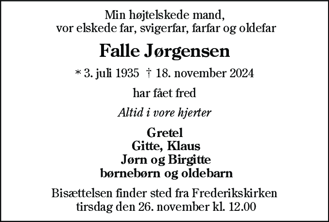 Dødsannonce for Falle Jørgensen