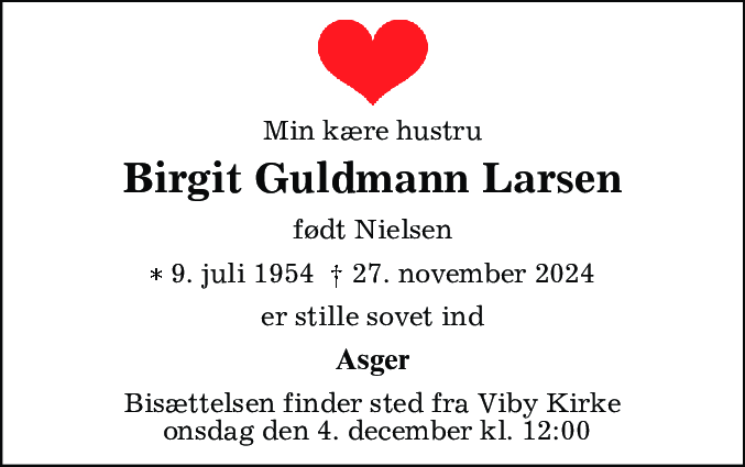Dødsannonce for Birgit Guldmann Larsen