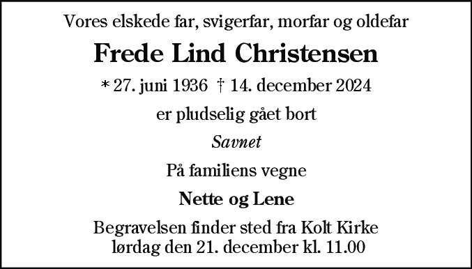Dødsannonce for Frede Lind Kristensen