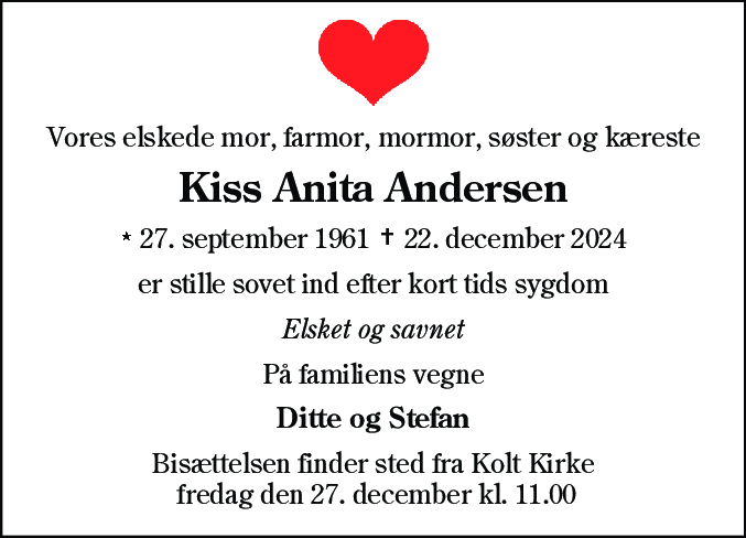 Dødsannonce for Kiss Anita Andersen