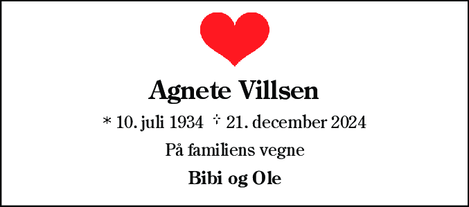 Dødsannonce for Agnete Villsen