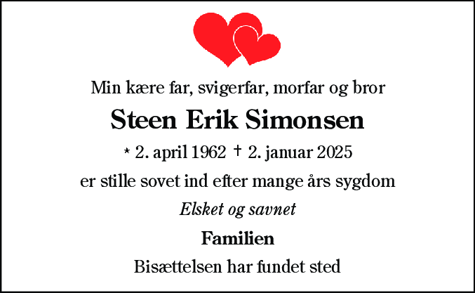 Dødsannonce for Steen Erik Simonsen