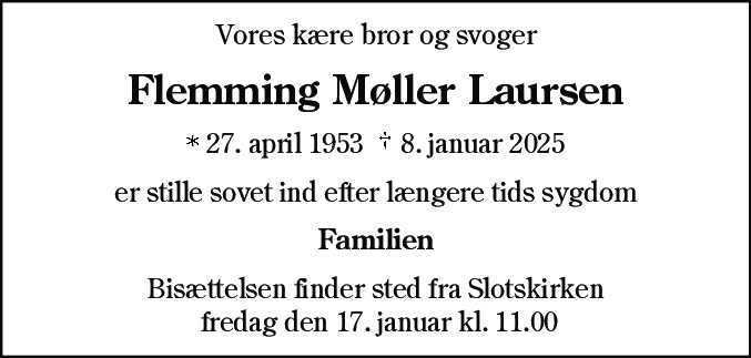 Dødsannonce for Flemming Møller Laursen