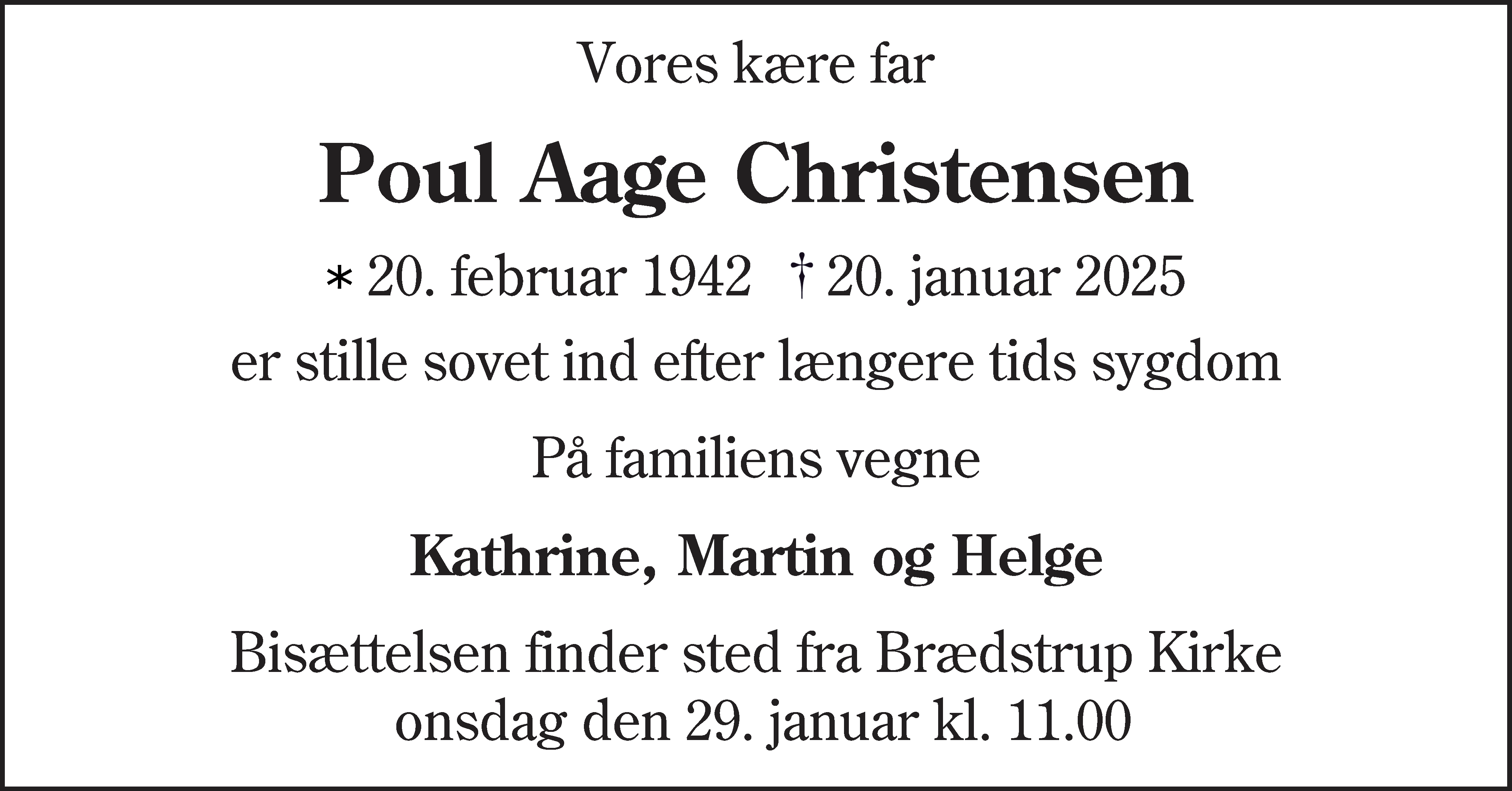 Dødsannonce for Poul Aage Christensen