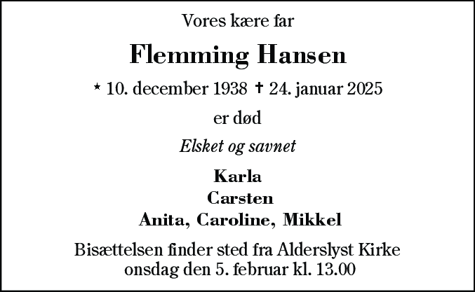 Dødsannonce for Flemming Hansen