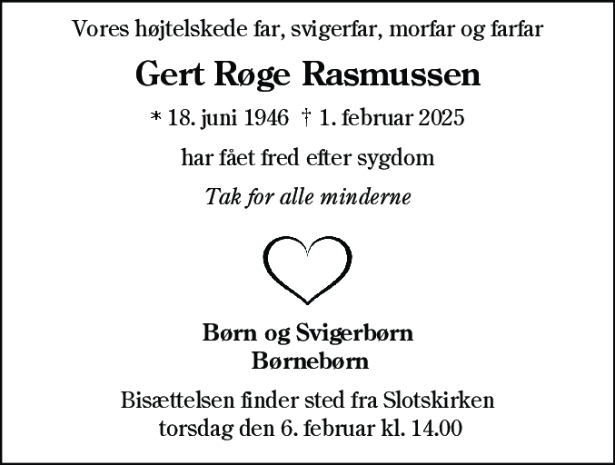 Dødsannonce for Gert Røge Rasmussen