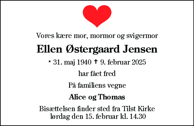 Dødsannonce for Ellen Østergaard Jensen