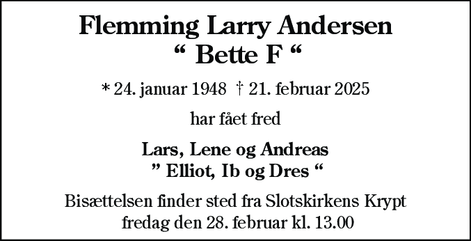 Dødsannonce for Flemming Larry Andersen