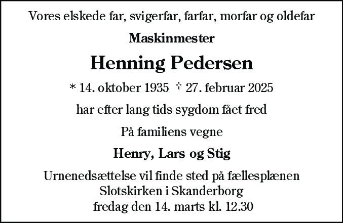 Dødsannonce for Henning Pedersen