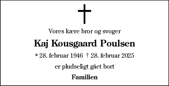 Dødsannonce for Kaj Kousgaard Poulsen
